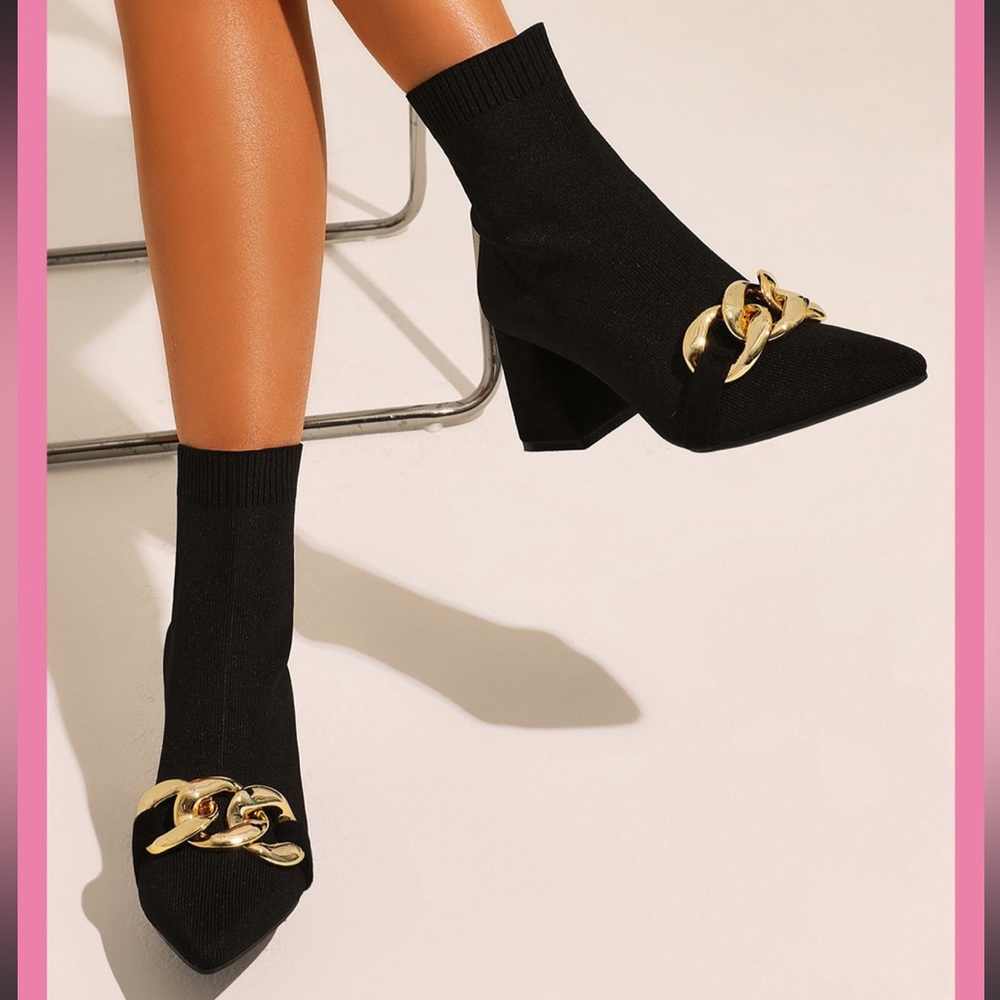 Cuccoo Chain Decor Chunky Heeled Sock Boots Size 39